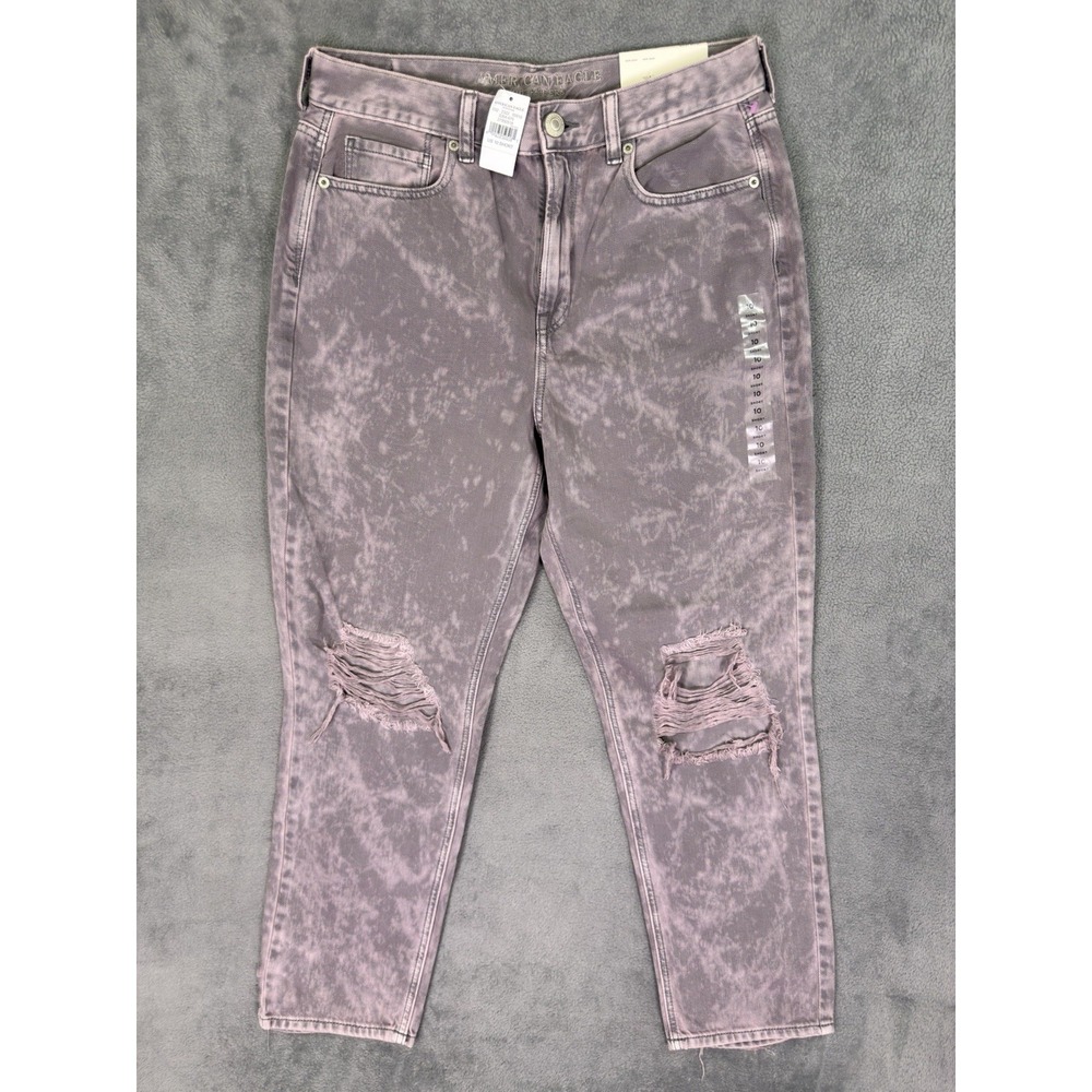 New American Eagle Jeans Womens 10 Pink / Gray Tie Dye Mom Denim High‎ Rise